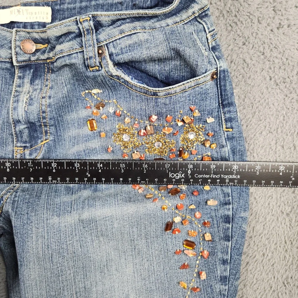 Mixit Jeans Womens 14P Blue Mid Rise Stretch Embellished Beaded Y2K Denim Pants